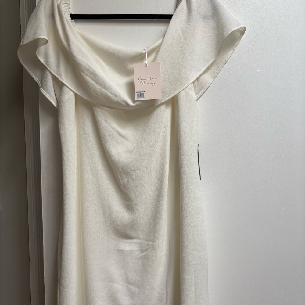 Charles Henry Cream off the shoulder Dress